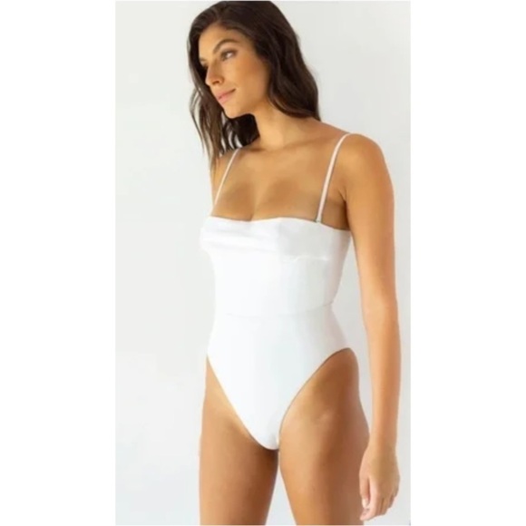 Nwt Revel Rey Ezra One Piece Swimsuit in Iridescent Metallic Barbiecore White - Picture 5 of 10